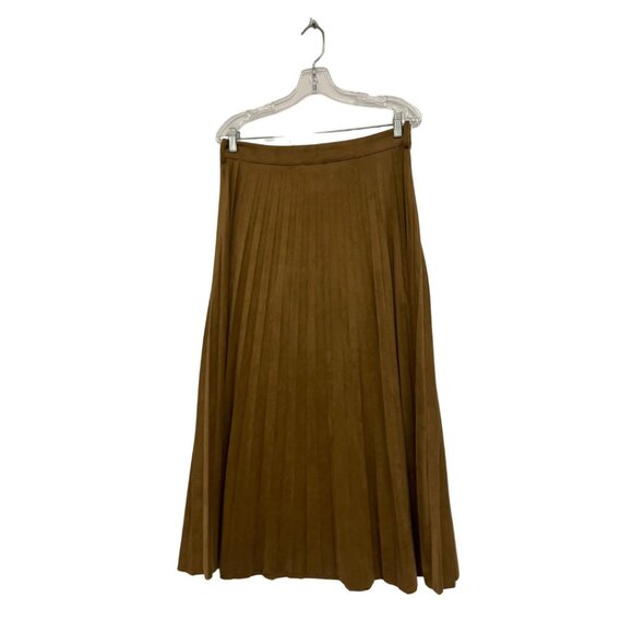 Zara Womens Pleated Faux Suede Midi Skirt L Large Light Brown 9596/974 NWT - Picture 2 of 14